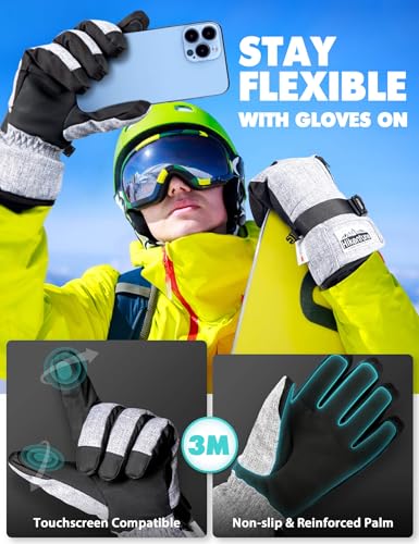 Hikenture Ski Gloves for Men&Women, 3M Thinsulate Waterproof Snow Gloves, Insulated Touchscreen Snowmobile Gloves for Cold...