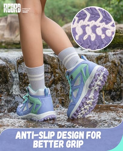 R CORD Kids Hiking Boots Waterproof Durable TPR Ankle Support Boots Breathable Trekking Shoes Non-Slip Outdoor Sneakers fo...