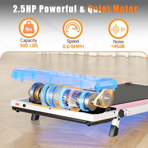 Incline Walking Pad with Handle Bar, Foldable Portable Under Desk Treadmill for Home Office, Ultra Quiet <45dB, Safety Loc...