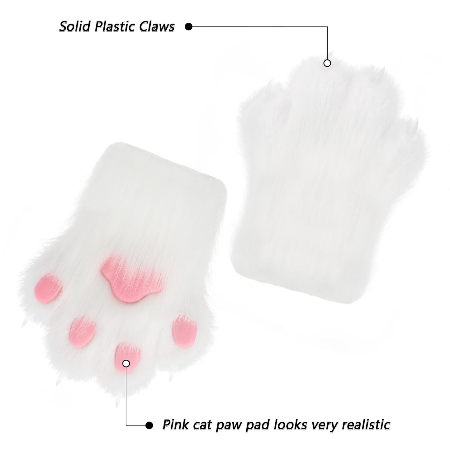 hbbhml Faux Fur Plush Furry Cat Claw Gloves Fursuit Animal Fox Paws Mittens Halloween Cosplay Costume Accessories for Adult