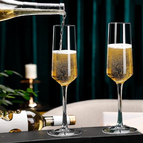 Ufrount Champagne Glasses Set of 8,Elegant 8oz Champagne Flutes,Clear Sparkling Champagne Flutes Glass Mimosa Glass for Pr...