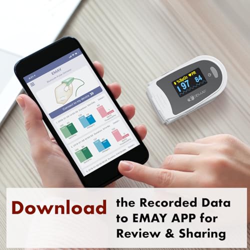 EMAY Sleep Oxygen Monitor with Built-in Recording Capability | Track Continuous Blood Oxygen Levels & Pulse Rate Overnight...