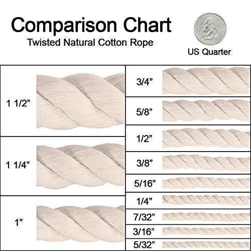 Rope and Cord White Twisted 100% Natural Cotton Rope – Lengths from 10’-600’ – 1/4"