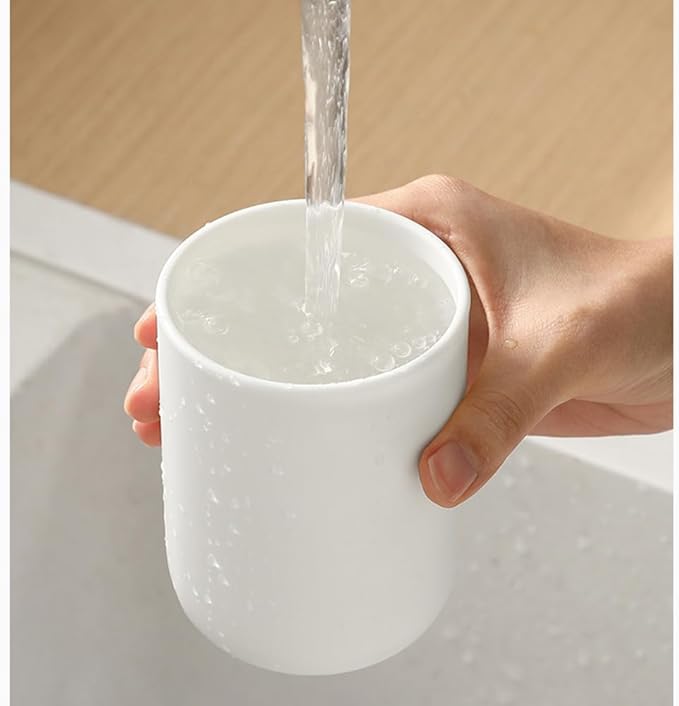 Creative Drinking Water Cup at Home, Solid Color Couple Toothbrush Holder in Bathroom, Portable and Simple Toothbrush Cups for Travel，10 oz(300ml) (White & White)