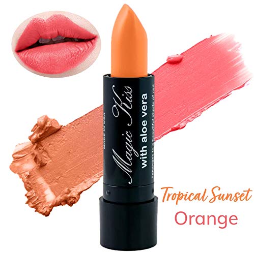 Magic Kiss Pack of 12 Color Changing Aloe Vera Lipstick set, MADE IN USA (Orange)