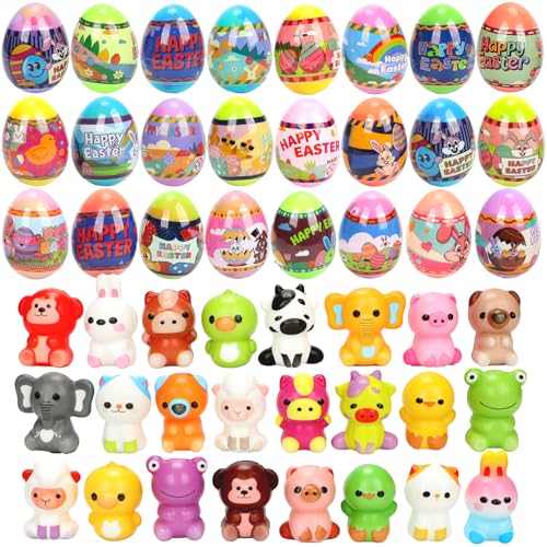 BEIGUO 24 Pack Prefilled Easter Eggs with Slow Rising Squishy Toy Inside,Stress Relief Toys for Kids, Easter Basket Stuffe...