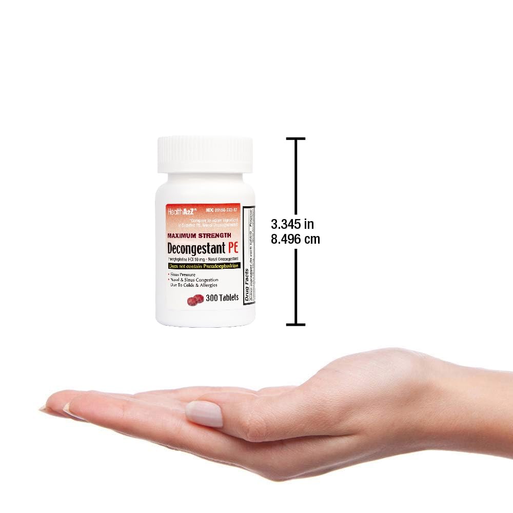 HealthA2Z® Decongestant PE | Phenylephrine HCl 10 mg | Maximum Strength | Nasal & Sinus Congestion Relief Due to Cold & Allergies (300 Count (Pack of 2))