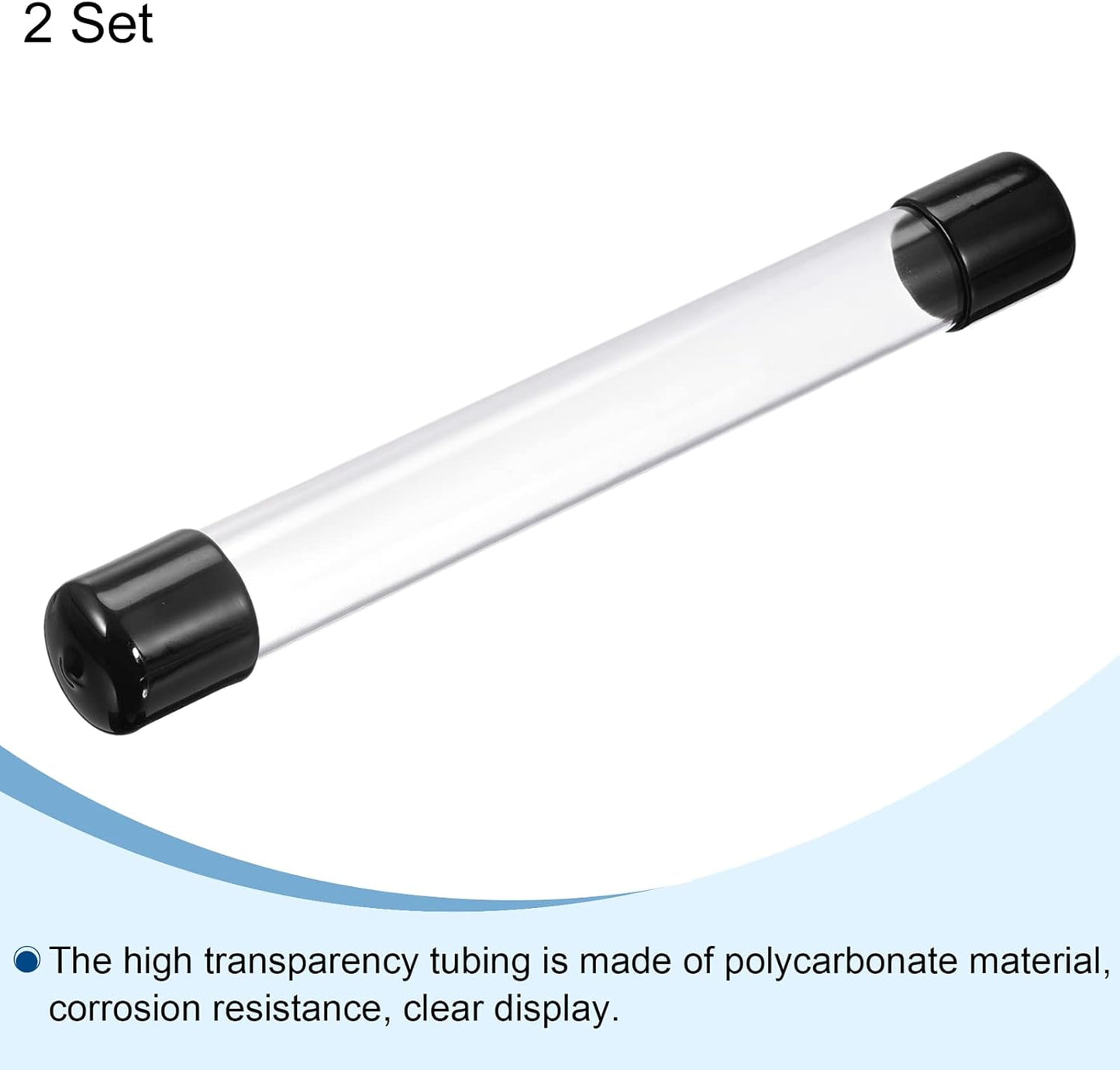 PATIKIL Clear Rigid Tube Round Plastic Tubing with Black Rubber Caps Polycarbonate Water Pipe, 305mm/ 12 Inch Length, 21mmx25mm/0.83"x1", 2 Set
