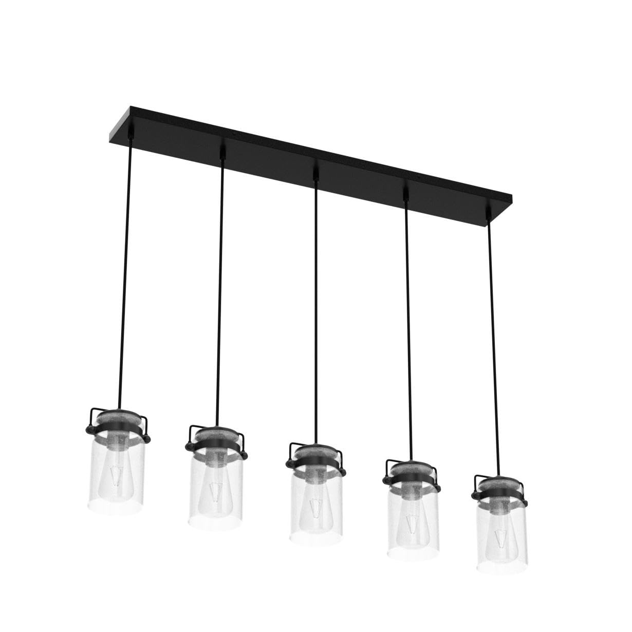 Foucasal Pendant Light Kitchen Island Lighting  5-Light Pendant Ceiling Light Fixture  67.71 Inches Hanging With Clear Glass Shade Farmhouse Chandeliers For Dining Room Bedroom Hallway - Black