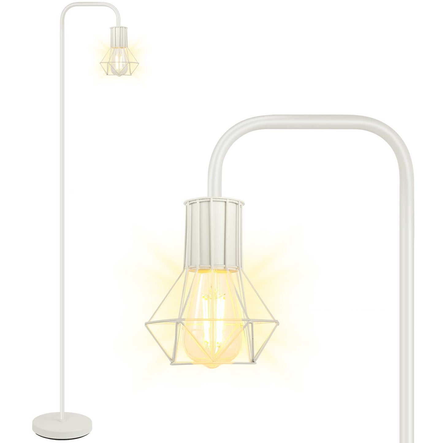 BoostArea Industrial Floor Lamp, 6W Metal Diamond Lamp, E26 Socket, Footswitch, Medium Size, White, Model B1224