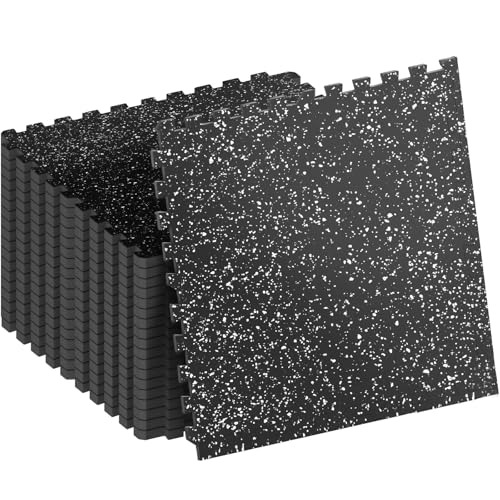 0.8in Thick 72 Sq Ft Gym Flooring for Home Gym, 18 Tiles Workout Exercise Equipment Mats, Rubber Top with EVA Foam, Interl...