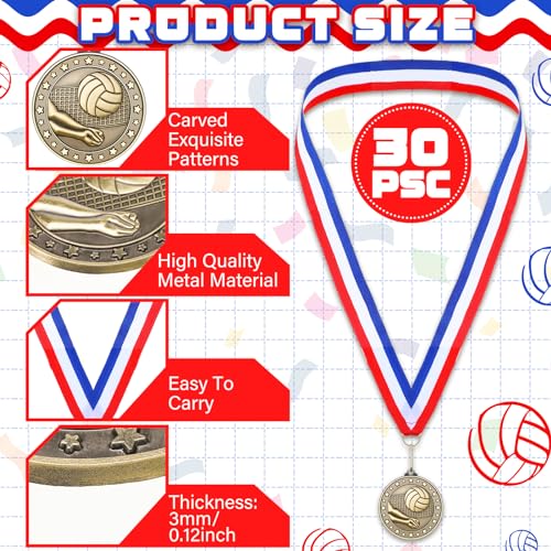 Remuuly 30 Pcs Gold Medals Bulk 2'' Basketball Soccer Baseball Volleyball Football Lacrosse Kickball Cheer Bowling Trophy ...