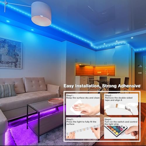 dalattin Led Lights for Bedroom 130ft(2 Rolls of 65.6ft), Led Lighting with Remote&App Control, Color Changing Led Lights ...