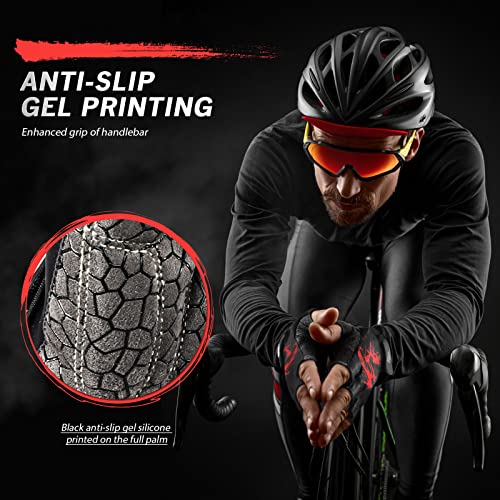 HTZPLOO Bike Gloves for Men Women with Anti-Slip Shock-Absorbing Pad, Light Weight Half-Finger Cycling Gloves
