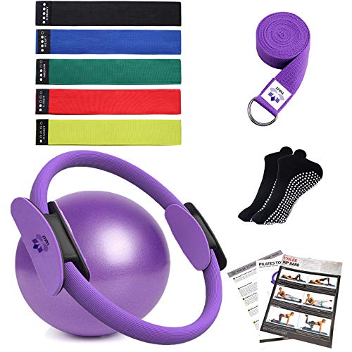 YXILEE Pilates Ring Circle Set - Workout at Home Workout Equipment Women - Booty Bands Stretching Equipment Pilates Mini E...