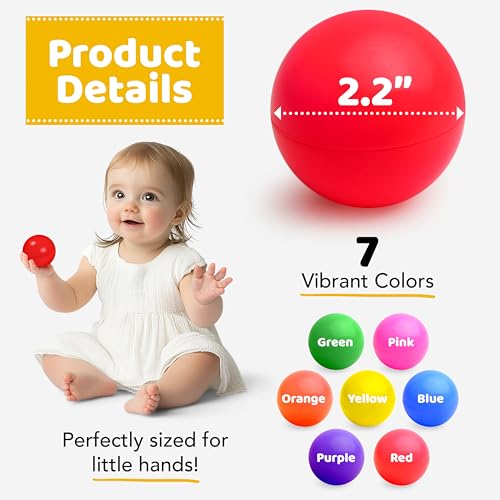Ball Pit Balls for Toddlers with Storage Bag - 7 Bright Colors, Crush Proof, Great Play Toys for Tents, Pools, and Party