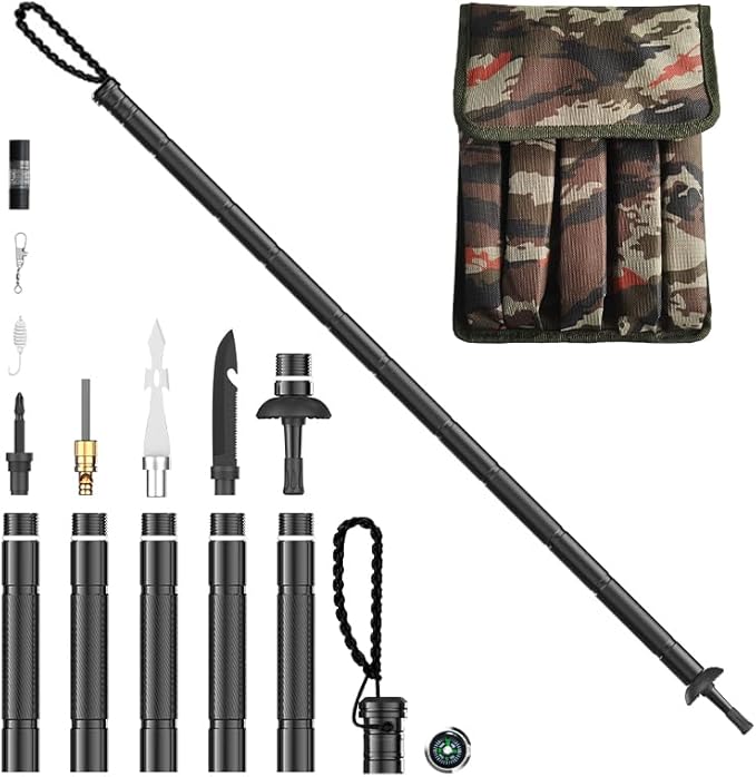 Survival Hiking Stick (8-Section Design), Modular Survival Walking Stick with 8-in-1 Essential Tools, Collapsible Survival...