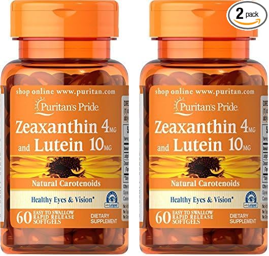 Puritan's Pride Zeaxanthin 4mg with Lutein 10mg, Supports Healthy Eyes and Vision*, 60 ct (Pack of 2)
