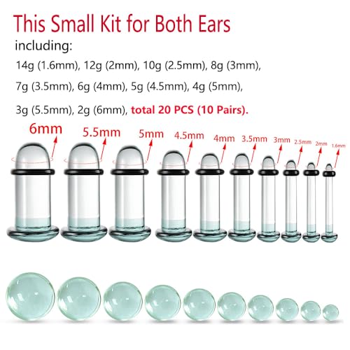 Casvort Unique 0.5mm Increments 14G-00g Comfy Pain-free Single Flare Glass Dead Stretching Plugs, Hypoallergenic Body Pier...