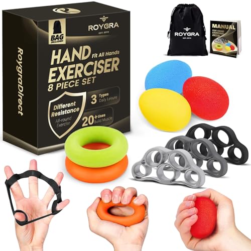roygra Grip Strength Trainer (8 Pack), Forearm Strengthener, Stress Balls for Adults, Hand Strengthening Devices, Wrist Fi...