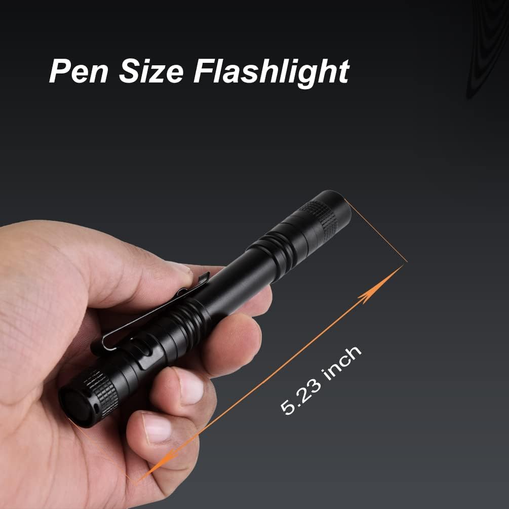 Tileon 5Pcs Led Pen Flashlight, 500 Lumen Mini Pocket Light, Aluminum, Black, Model 316