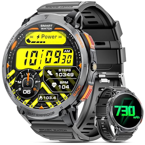 Haulvean Military Smart Watches for Men, 1.85" HD Large Screen Smart Watch, Flashlight/730mAh/110+ Sports Modes Fitness Tr...