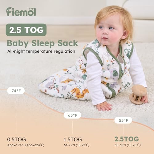 FIEMOL Baby Sleep Sack 6-12 Months, 2.5 TOG Cotton Winter Baby Wearable Blanket with 2-Way Zipper, Warm Soft Sleeping Bag ...