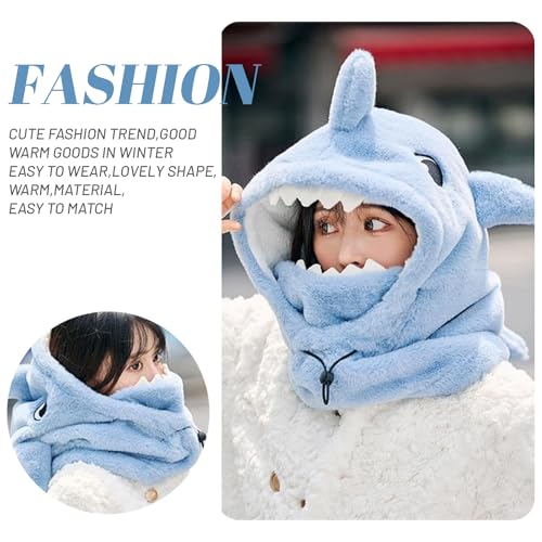 Shark Ski Helmet Cover Cute Shark face Mask Winter Warm Outdoor Hooded Sports Windproof Style Hat Scarf 3 in1
