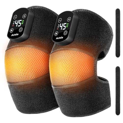 Actda Cordless Knee Massager for Pain Relief, Electric Heated Knee Warmer with 5 Heat Levels and 3 Massage Modes, Portable...