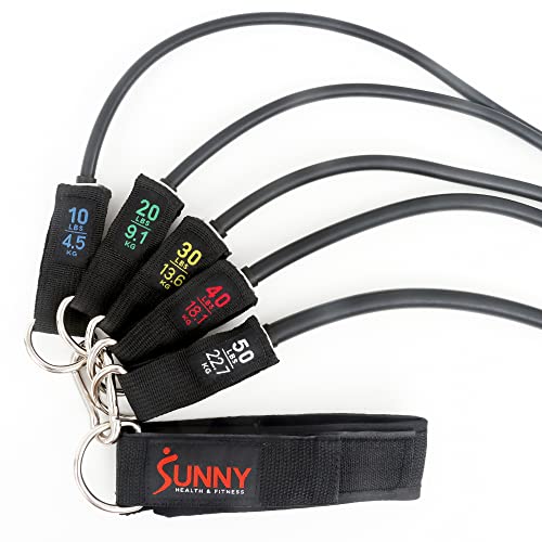 Sunny Health & Fitness Premium Resistance Band Set with Door Anchors, Wrist Straps, Handles Carry Bag Optional Padded Ankl...