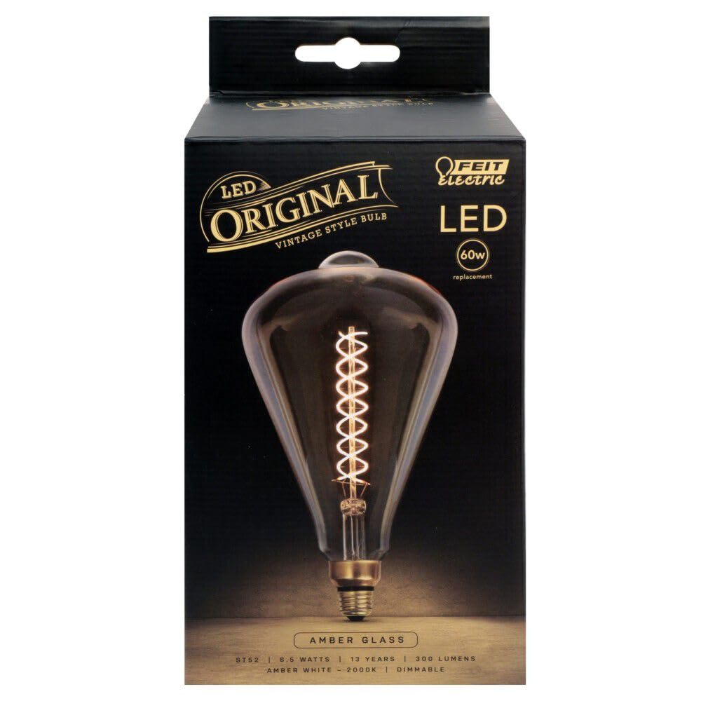 Feit Electric LED ST52 Light Bulb - 60W Equivalent, 300 Lumen, 2100K Soft White, Amber Glass, Dimmable, 1 Count