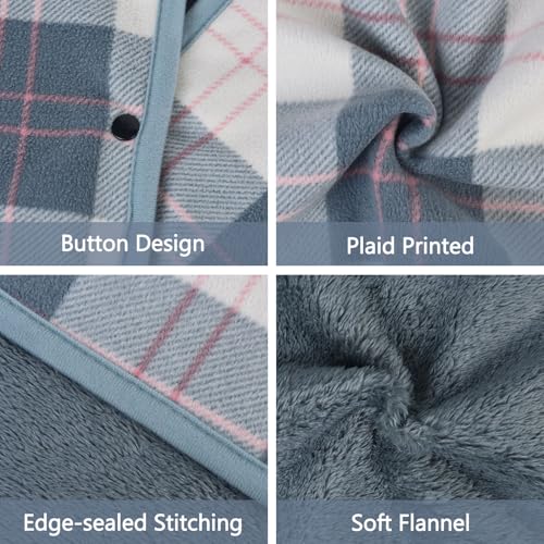 forestfish Wearable Blanket Poncho With Pockets And Buttons, Flannel Shawl Wrap Blanket For Women Soft And Warm