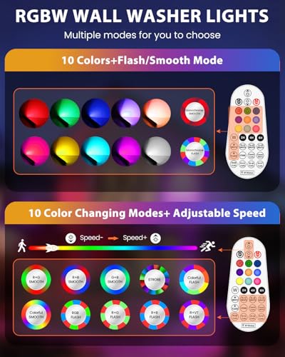 MEIKEE 25W RGBW LED Wall Washer Light, RGB Color Changing LED Strip Lights with Plug, IP66 Waterproof Outdoor RGBW Wall St...