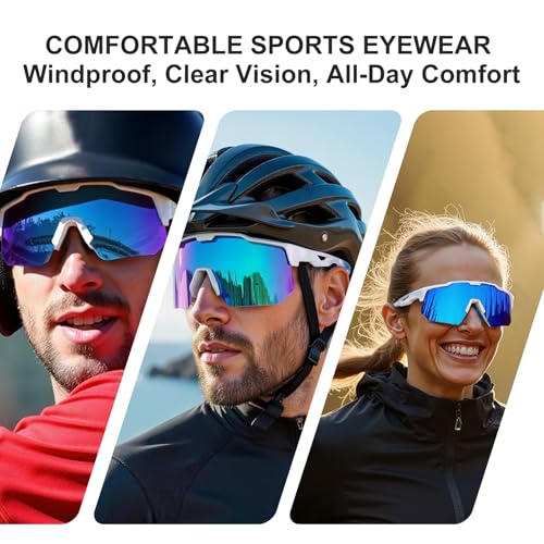 HAAYOT Polarized Cycling Glasses,Sports Sunglasses for Men Women,Baseball Biking Running Sunglasses 5 Lenses Black Mirror ...