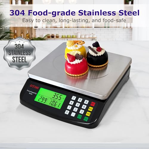 Large Digital Kitchen Scale 40kg/88lb Stainless Steel Price Computing Scale Counting Scale Deli Scale with LCD Display for...