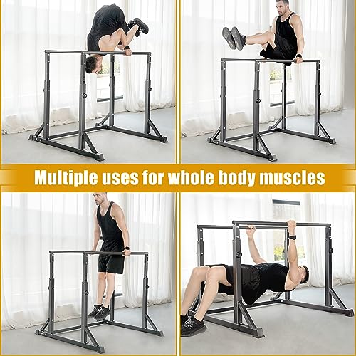 Bongkim Dip Bar, Heavy Duty Dip Station with 7 Height Levels, 800lbs Adjustable Parallel Bars for Tricep Dips Pull-Ups L-S...