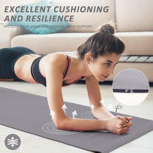 Signature Fitness All Purpose 0.25 Inch Thick High Density No Tear Exercise Yoga Mat with Strap & Lightweight Features for...