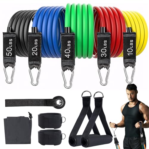 Resistance Bands Workouts Set for Men and Women with Handles - Heavy Duty 150lbs, 11 Piece Elastic Tube Kit for Gym & Hom...