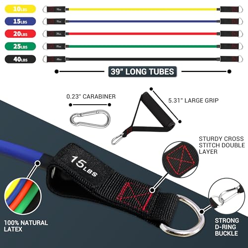 TheFitLife Exercise Resistance Bands with Handles - 5 Fitness Workout Bands Stackable up to 110/150/200/250/300 lbs, Train...