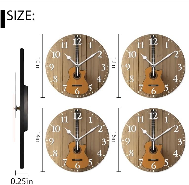Guitar Wall Clock Non-Ticking Silent Clocks Battery Operated Analog Decor Clock for Home-Guitar Hanging On Wall(10inch)