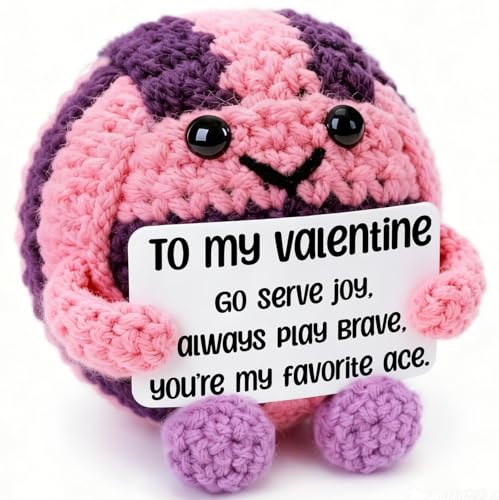 Weming Volleyball Gift for Teen Girls – Mini Crochet Volleyball Plush with Pun Card, Pink Purple Valentine or Birthday Pre...