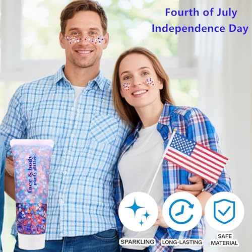 Go Ho 4th of July Outfits for Women&Kids Glitters Makeup,Red White and Blue Face Body Glitter,Fourth of July Accessories,H...
