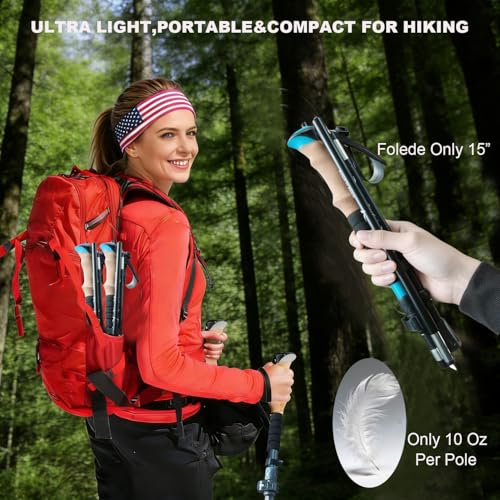 QIYUANCHUANG Collapsible/Foldable Camera & Phone Mount Ready Trekking Poles - Ultra-Portable for Travel & Hiking, Lightwei...