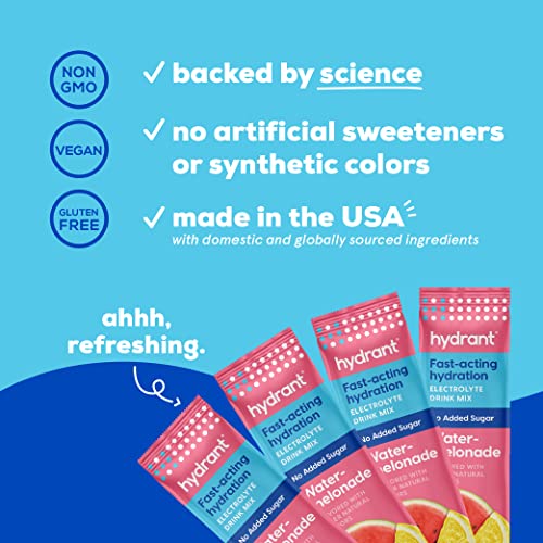 HYDRANT Hydrate No Added Sugar, Individual Hydration Electrolyte Powder Stick Packets with Zero Sugar and Electrolytes for...