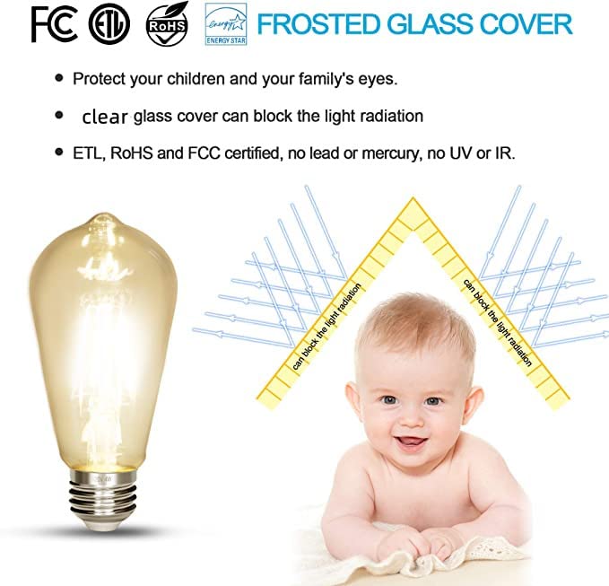 Notoc Led Edison Bulb - Antique 40W Non-Dimmable Light Bulb, 450 Lumens, Daylight White 5500K, Pack Of 3, Glass Material