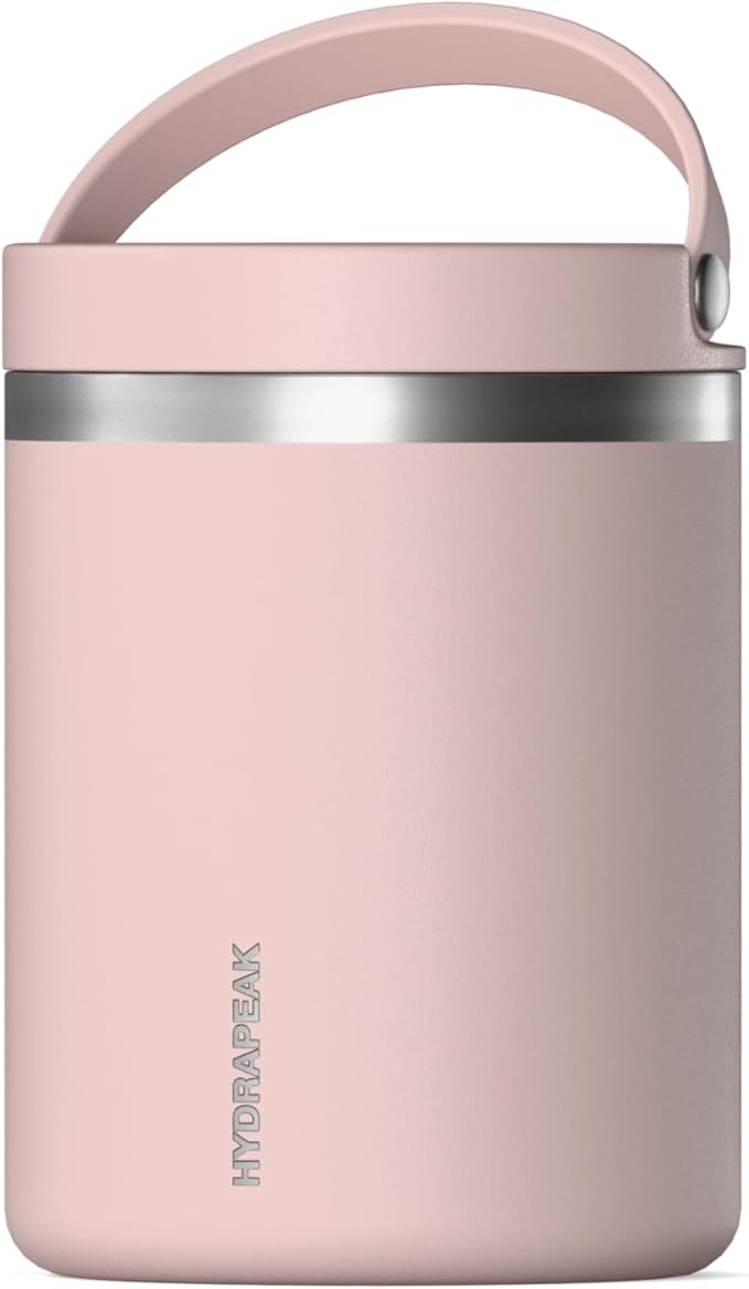 Hydrapeak 32oz Stainless Steel Vacuum Insulated Food Jar | For Hot Food and Cold Food, Wide Mouth Leak-Proof Soup Container for Adults, 10 Hours Hot and 16 Hours Cold (Blossom Pink)
