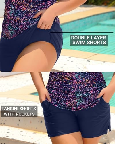 Daci Plus Size Tankini Swimsuit for Women - Two Piece Tummy Control Bathing Suit Tankini Top with Two Pockets Shorts
