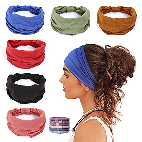 GiLi 6 Pack Wide Headbands for Women Non Slip Soft Elastic Hair Bands Yoga Running Sports Workout Gym Head Wraps, Knotted ...