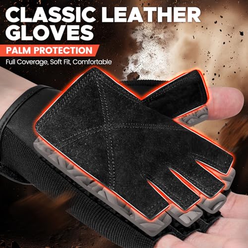 BEACE Weight Lifting Gym Gloves with Anti-Slip Leather Palm for Workout Exercise Training Fitness and Bodybuilding for Men...