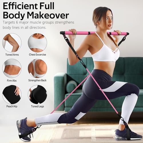 Pilates Bar Kit with Resistance Bands, Multifunctional Pilates Bar for Women & Men with Heavy-Duty Metal Adjustment Buckl...